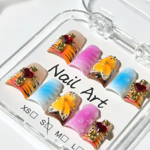 vosplends 10PCS Handmade  WildBloom 3D flower,y2k  duckbill nails，acrylic press on nails，reusable nails，vampire jawns nails Pink Gradient Sparkling Nails