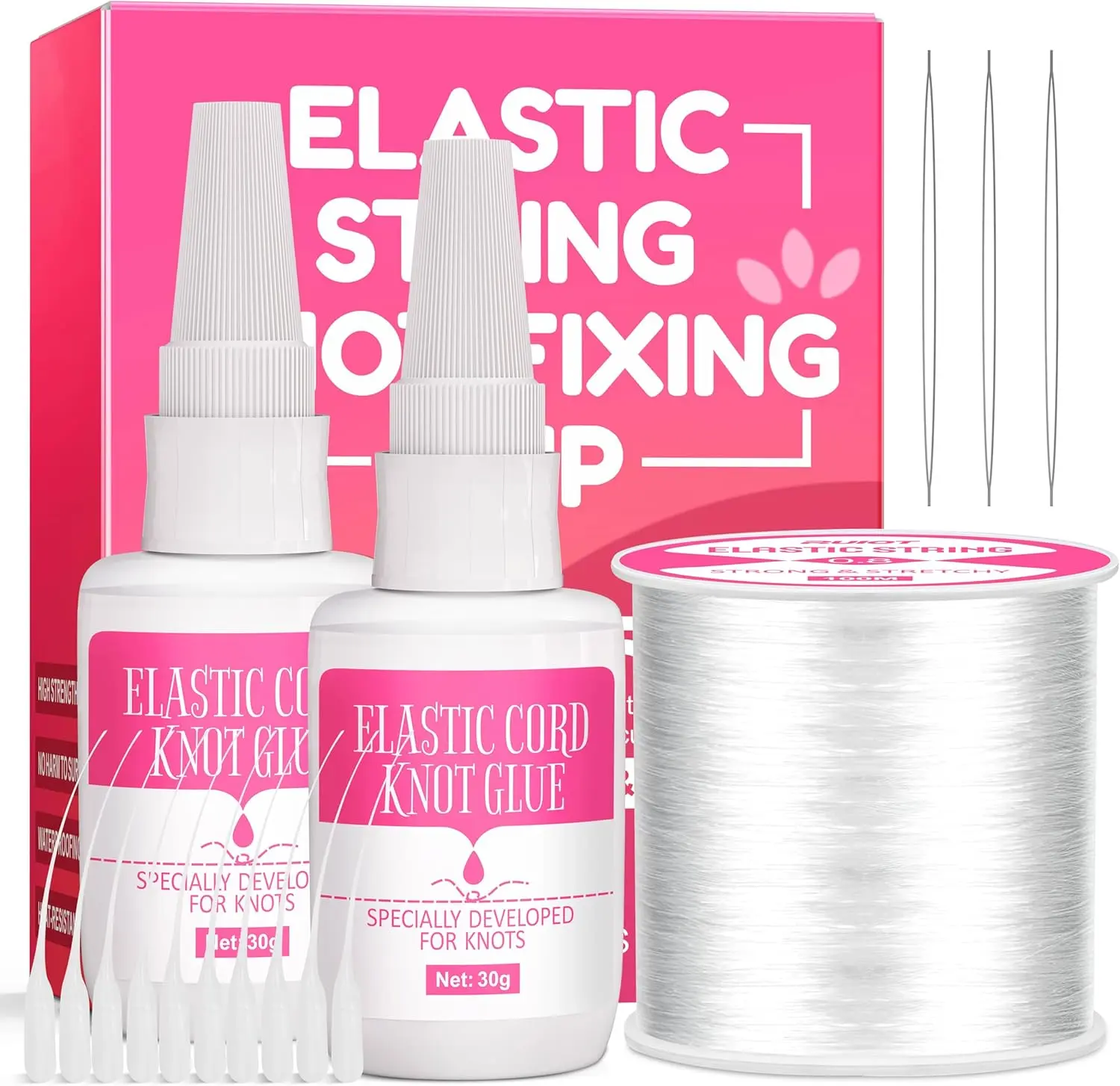 Bracelet String Glue to Keep Elastic String Stay Perfectly Tied for Clay Beads, Jewelry Glue with 0.8mm Elastic String for Bracelets, Bracelet Making Kit (30g*2).