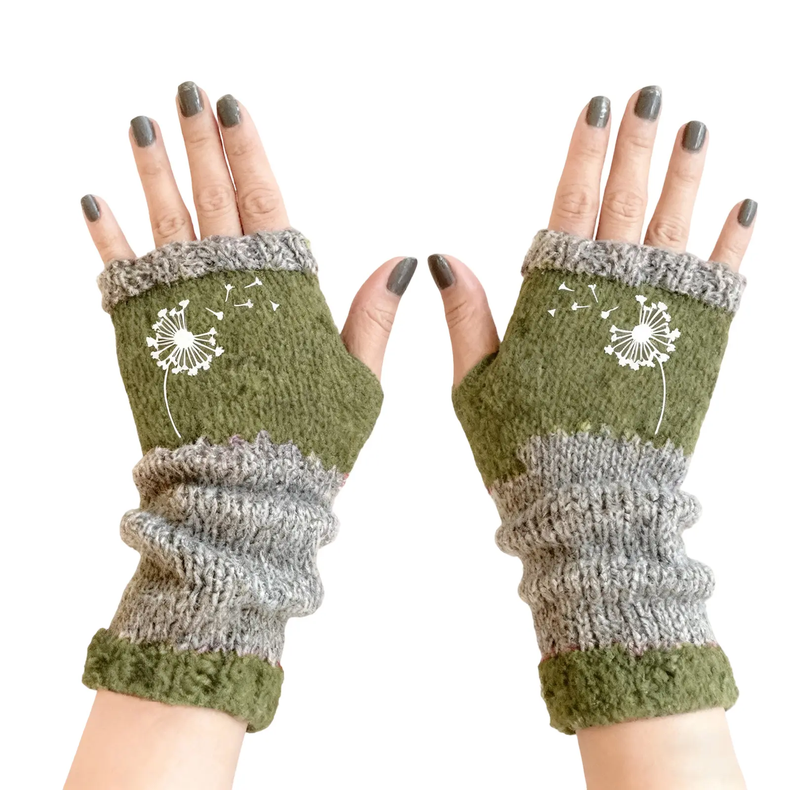  Women's Embroidered Patchwork Fingerless Gloves Fashionable Cold Proof Warm Knitted Gloves for Outdoor Cycling Riding Warm Slouchy Cuff Half-Finger Mittens