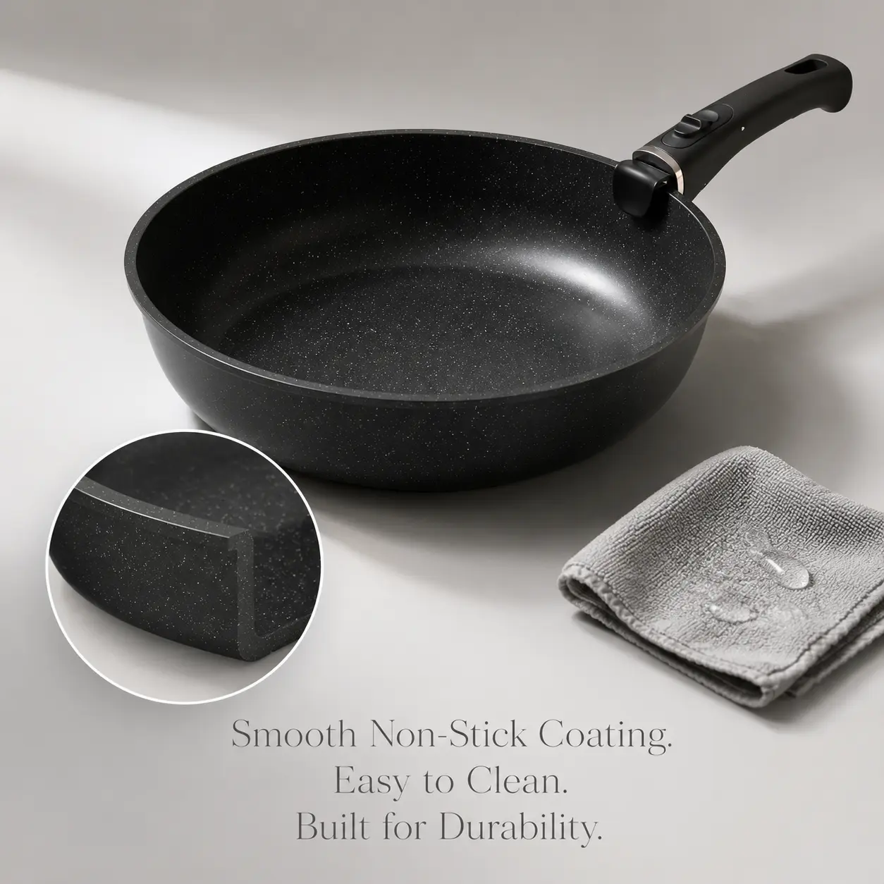 USELUCK 10-in Non-Stick Square Grill Griddle Pan - Durable Heavy-Duty Cast Aluminum Cookware, Ridged Surface for Steak Sear, Induction & Oven Safe (Body Only/Detachable Design), Durable Cookware