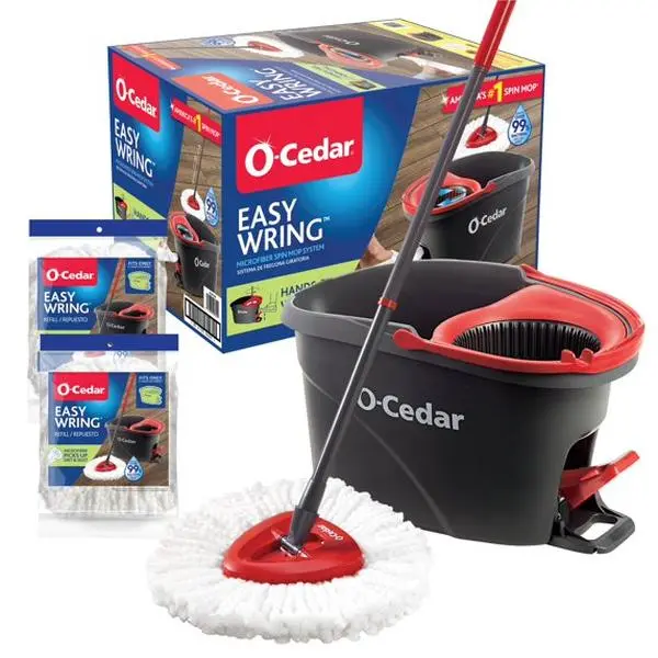 O-Cedar EasyWring Microfiber Spin Bucket Mop & Bucket System, Removable & Washable, with 1 Extra Mop Head Replacement (2 Total Refills), Spin Bucket Mops