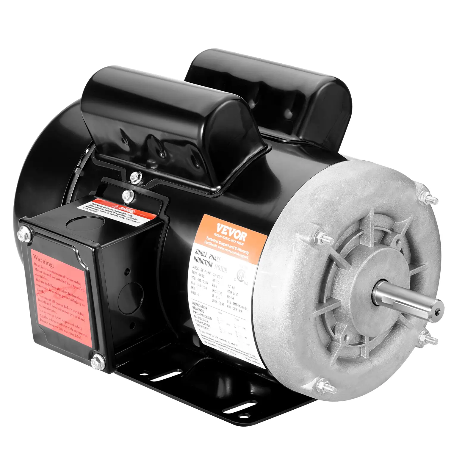 【Summerfinds】VEVOR 1.5HP Electric Motor 3450 rpm,AC 115V/230V56 FrameAir Compressor Motor Single Phase5/8" Keyed ShaftCW/CCW Rotation for Agricultural Machinery and General Equipment, Dual Rotation, High Speed, Steel Shell