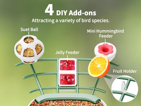 4G LTE Cellular Camera with Bird Feed, 1 Year Trial AI Identify HD Bird Watching Camera, 4 DIY Add-ons, Bird House with Solar Panel for Outdoor, 7800mAh Battery, Suitable for Bird Lover（4G DATA REFILL Required）