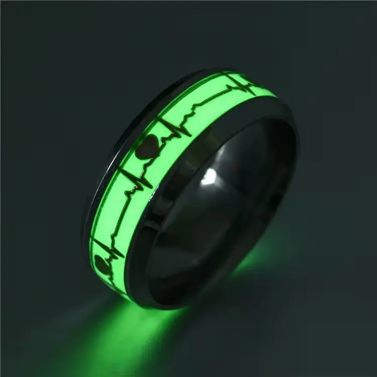Trendy Titanium Stainless Steel GlowInTheDark Luminous Heart Ring - Durable Design, Versatile for Daily Wear, Ideal Gift for Special Occasions