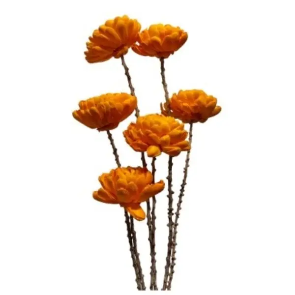 Metrotex Designs 41014 6-Stem Tangerine Chrysanthemum Flower Branches, Elegant Decorative Fake Plants with Fancy Print, Accent for Wall Display Home Decor, Room Decor, Six Stems