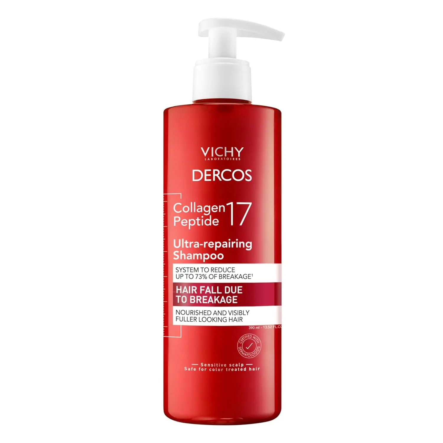 VICHY Dercos Collagen Peptide 17 Ultra-Repairing Shampoo, Anti Hair Fall & Bond Repair for Damaged Weak Hair, Strengthens, Reduces Breakage, Boosts Volume