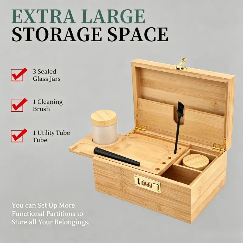 High-End Eco-Friendly Bamboo-Wood Rectangle Storage Box with Password Lock, 7*10*4in Bedroom Home Organizer for Daily Items, Father’s Day Gift for Dads