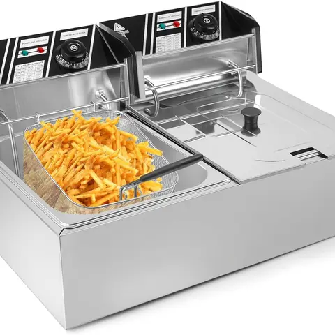 Stainless Steel Dual Zone Deep Fryer - 5000W, 12L, 2 Single Tanks, Detachable Basket Handle, Stainless Steel Baskets, Countertop Appliance for Fried Chicken, Commercial & Home Use, Dual Zone Fryers