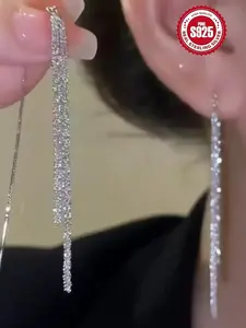 Women's S925 Silver Color Long Statement Earrings, High-Quality Fashion Jewelry, Party & Daily Wear Accessories, Perfect Birthday Gift
