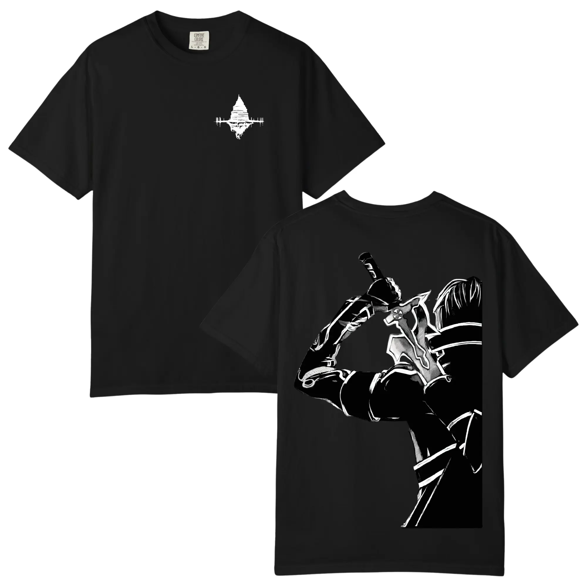 Original SAO Kirito Graphic Tee, Sword Art Online Anime Vintage Oversized Printed Graphic T-Shirt, Retro Y2K Double-Sided Print Oversize Anime Manga Shirt, Unisex Fit Casual Cotton Streetwear Otaku Tshirt, Gift For Fan Anime Lover Top Merch