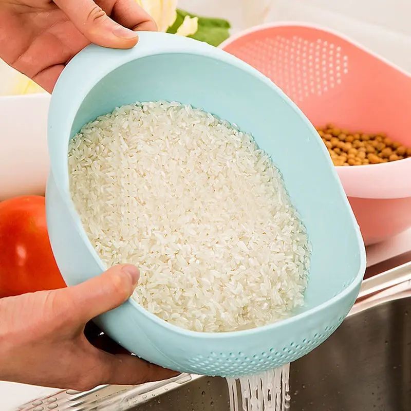 Durable PP Plastic Rice Strainer - Eco-Friendly Thick Food Colander Kitchenware with Secure Food Hold, Stable Nonslip Base, Multifunctional Rice Washer Bowl for Household Kitchen Draining Utensils