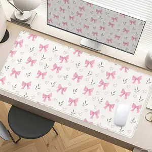 Pink Bow Sweet Pattern Girly Cute Desk Accessories Mouse Pads Extra Large Computer Desk Top Mat Mouse Pad for Laptop Mouse Desk Pad Desk Mats with Non - Slip Rubber Base Stitched Edge for Home and Office