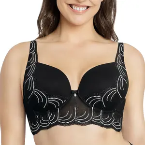 PARFAIT Pearl P6091 Womenswear Full-busted Light Foam Padded Sexy Longline Plunge Seamless Smooth Bra with Elegant Lace Trim Comfort Basic