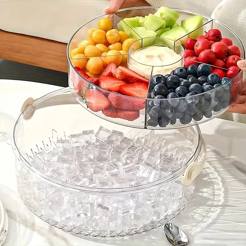 Keep Produce Fresh! Clear Stackable Fridge Storage Tray with Ice 🥬❄️