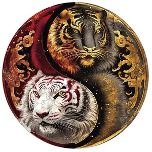 Adult Wooden Puzzle Tiger Unique Irregular Animal Shape, Perfect Holiday Gift for Friends Family Modern Art Home Decor Wooden Stacking Puzzle Jigsaw Puzzles