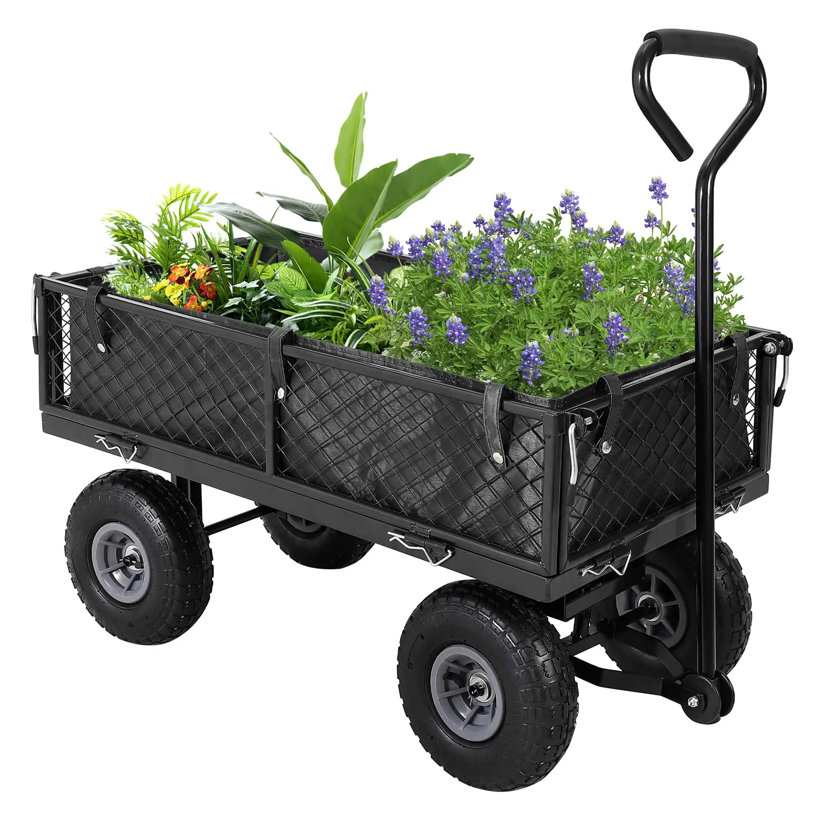 GARVEE Heavy Duty Steel Garden Cart Folding Utility Wagon with Removable Cart Liner, Durable and Portable, 500 lbs Capacity for Efficient Outdoor Transport and Gardening Tasks