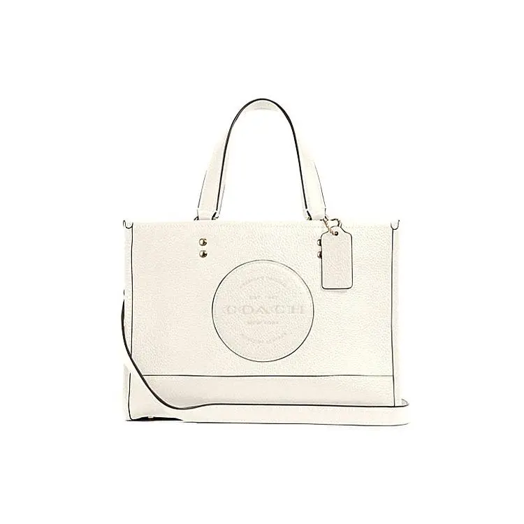 COACH Dempsey 30 Tote Bag in White Pebbled Leather for Women with Spacious Design Office Work Bag Slouchy Tote