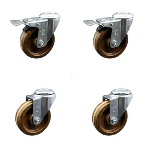 212 MAIN Service Caster SCC-BHTTL20S414-PHRHT-2-S-2, High-Temperature Phenolic Swivel Bolt-Hole Caster with Roller Bearing, 4x1.25 in. Lockable Brown Wheels - Set of 4, Lockable Wheels