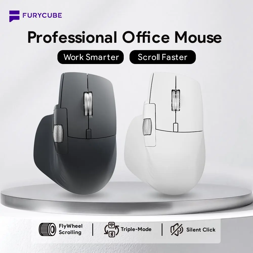 [NEW] FURYCUBE A1 FlyWheel Wireless Ergonomic Mouse, PAW 3212 Silent‑Click Sensor, Bluetooth / 2.4G / USB‑C Rechargeable, 3‑Device Connection, 6‑Level Adjustable DPI, Gaming & Office Productivity Mouse