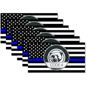 6PCS Thin Blue Line Code 4 Stickers – Police Support American Flag Decals for Cars, Trucks, Windows & Laptops
