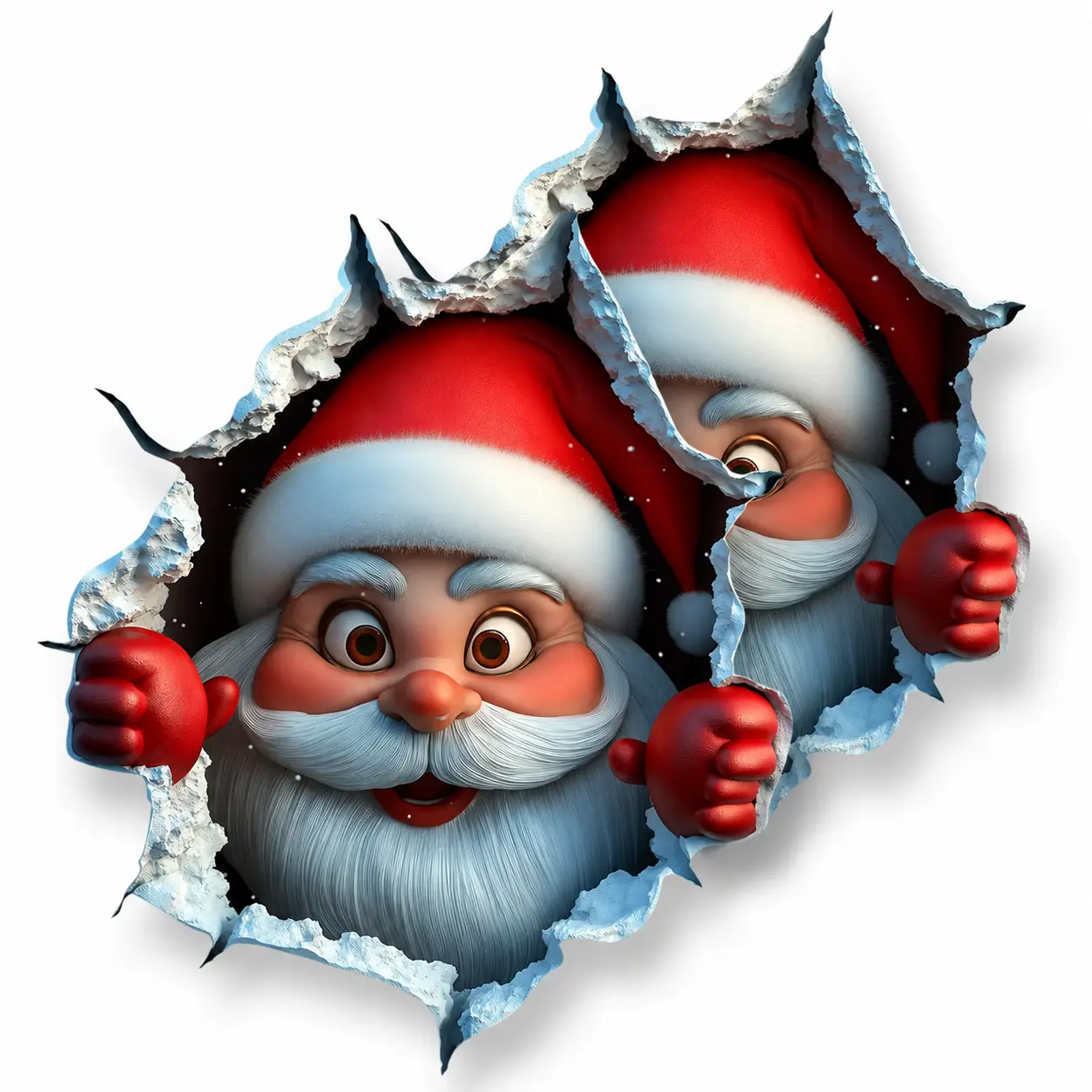 Festive 2-Piece Santa Face Vinyl Stickers, Smooth 3D Illusion Figure Shape Removable Peel and Stick Wall Decals for Living Room & Bedroom Holiday Decor