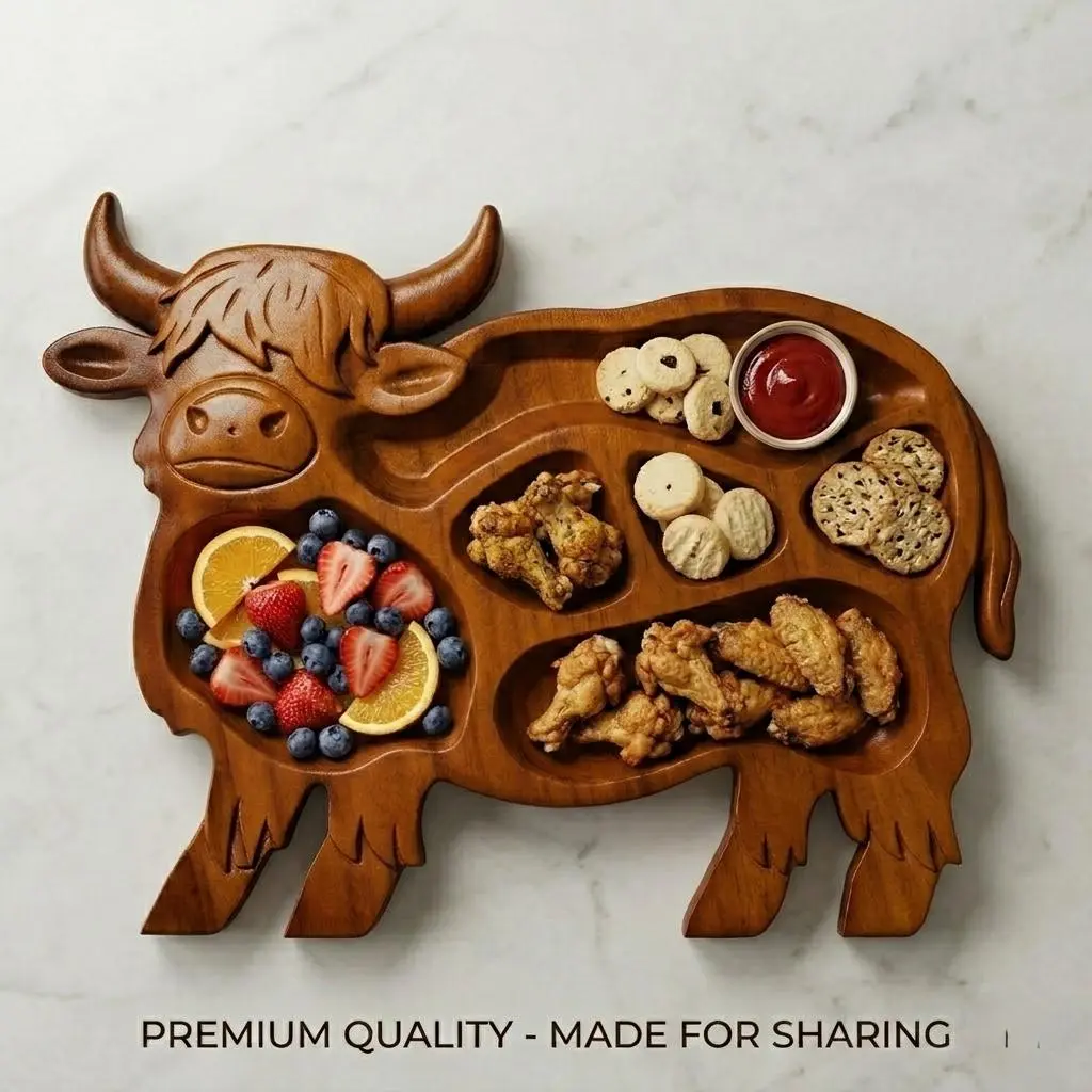 Hand-Carved Highland Cow Wooden Charcuterie Board - Rustic Farmhouse Style Festival Party Tableware, Food Tableware - Ideal Gift for Cheese & Meat Lovers, Perfect for 1 Key Scenario (Parties), Chopping Boards, Cow Form