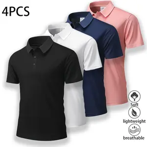 Pack of 4 men’s quick-dry, moisture-wicking polo shirts—stylish menswear, quality short sleeves, breathable for summer, suitable for business casual wear and comfortable tennis training. Tropical Shortsleeve ideal choice golf
