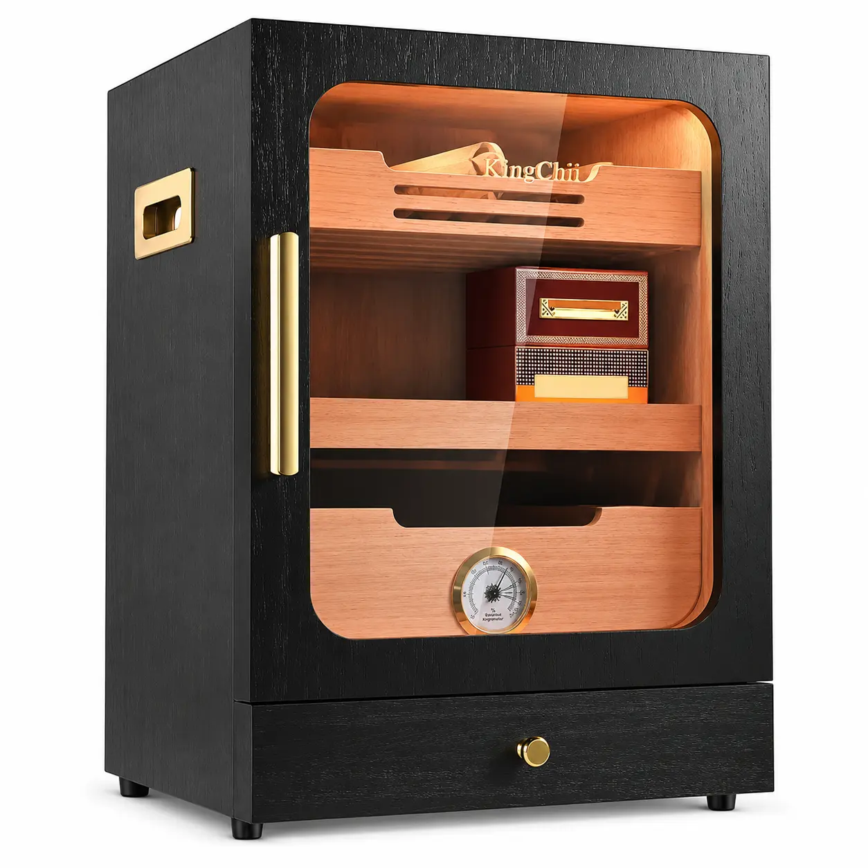 KingChii Premium Wood Storage Cabinet with Light Control System, Spanish Cedar Shelving Display Case for High-End Collections, 100 Capacity
