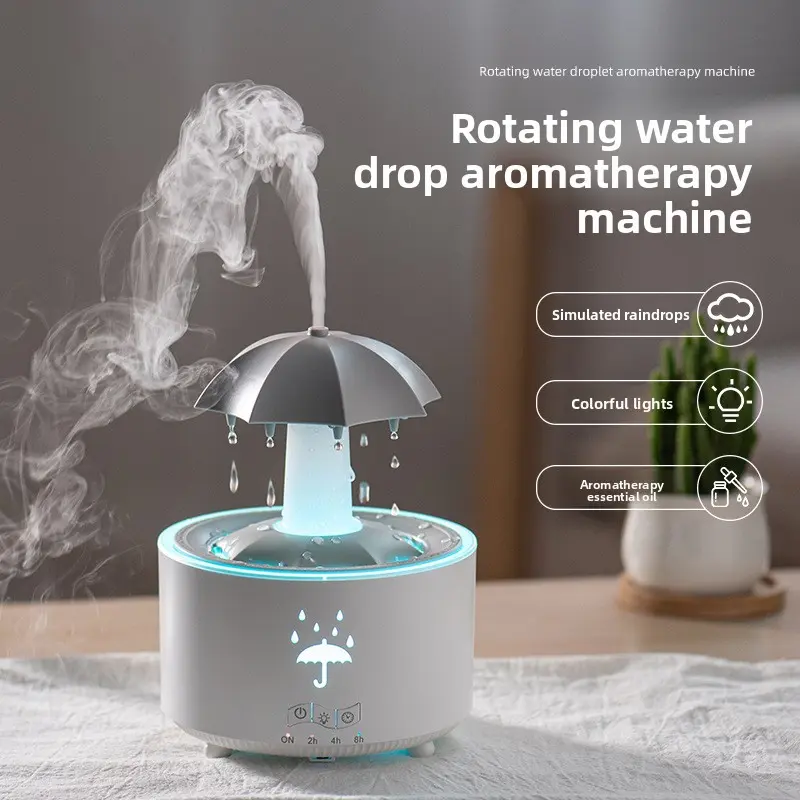 Rainbow Raindrop Aromatherapy Diffuser - 360° Rotates, Remote Controlled, Light-Up Night Light, Adjustable Humidifier & Air Purifier for Home, Essential Oil Compatible