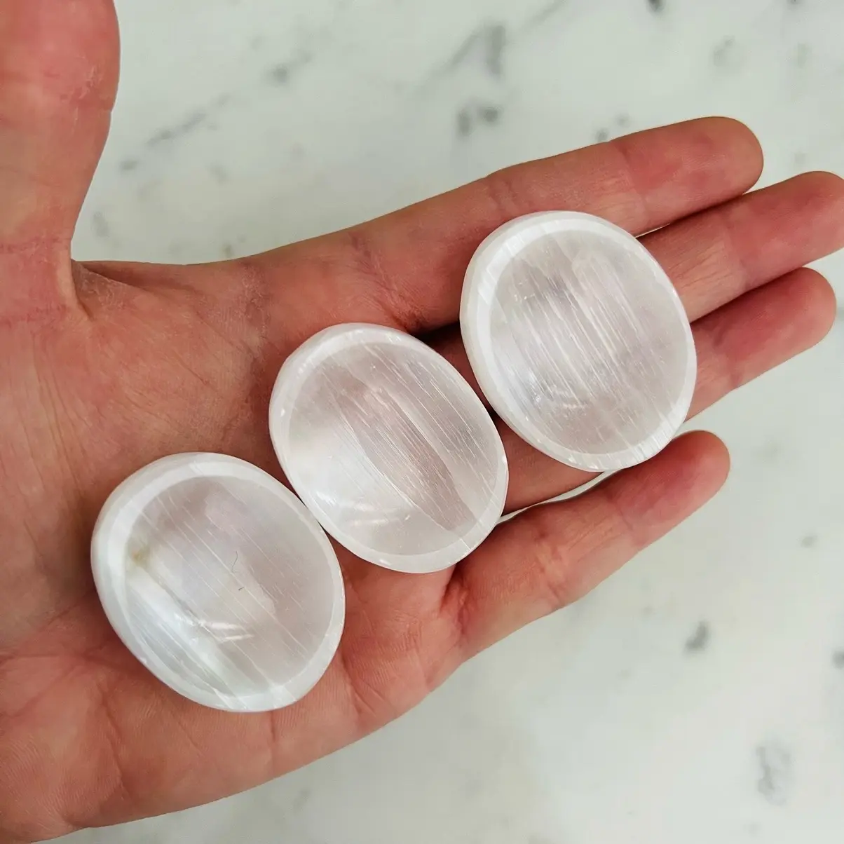 Selenite Worry Stone White selenite peach selenite