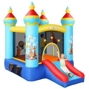 AKEYDIY Bounce House, Outdoor Indoor Fun Bouncy House with Blower, Tropical Jungle Animals Party Bouncer Slide & Jumping Area, Ball Toss Game, Backyard Inflatable Bounce House Gift for Kids 4-8