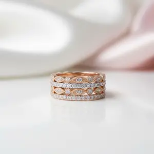 Eternity Three Tone 4PC Stackable Wedding Band Set