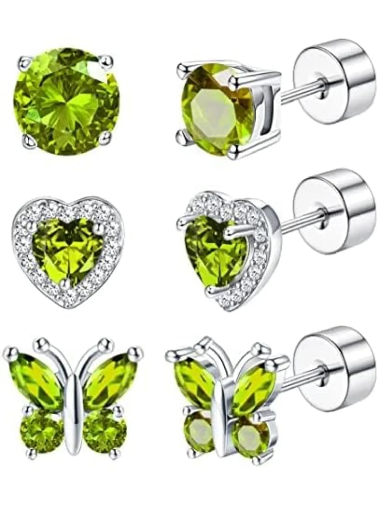 3Pairs 925 Sterling Silver Birthstone High Quality Earrings Flat Back for Women Girls Multicolor CZ Heart Butterfly Birthstone Hypoallergenic Stud Earrings for Birthday Gift Birthstone Jewellery Stud Earring Jewelry Studs Set Stud Earring Pack
