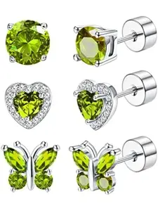 3Pairs 925 Sterling Silver Birthstone Earrings Flat Back for Women Girls Multicolor CZ Heart Butterfly Birthstone Hypoallergenic Stud Earrings for Birthday Gift Birthstone Jewellery Stud Earring Jewelry