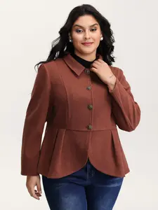 BLOOMCHIC Women's Plus Size Russet Pleated Curvy Hem Button Blazer Jackets - M-6X Longsleeves Rayon Fabric Casual Clothes, 2026 Summer Suit Fitted