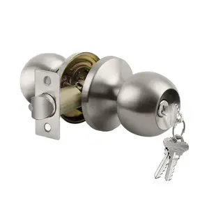 Keyed Entry Door Knob Lock Heavy Duty Interior Exterior Door Lockset Standard Ball Satin Nickel