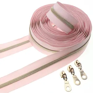 #5 Metallic Nylon Coil Zippers Bulk 5 Yards Light   Zipper  Tape with 10 count  Sliders for DIY Sewing Tailor Craft Bag()