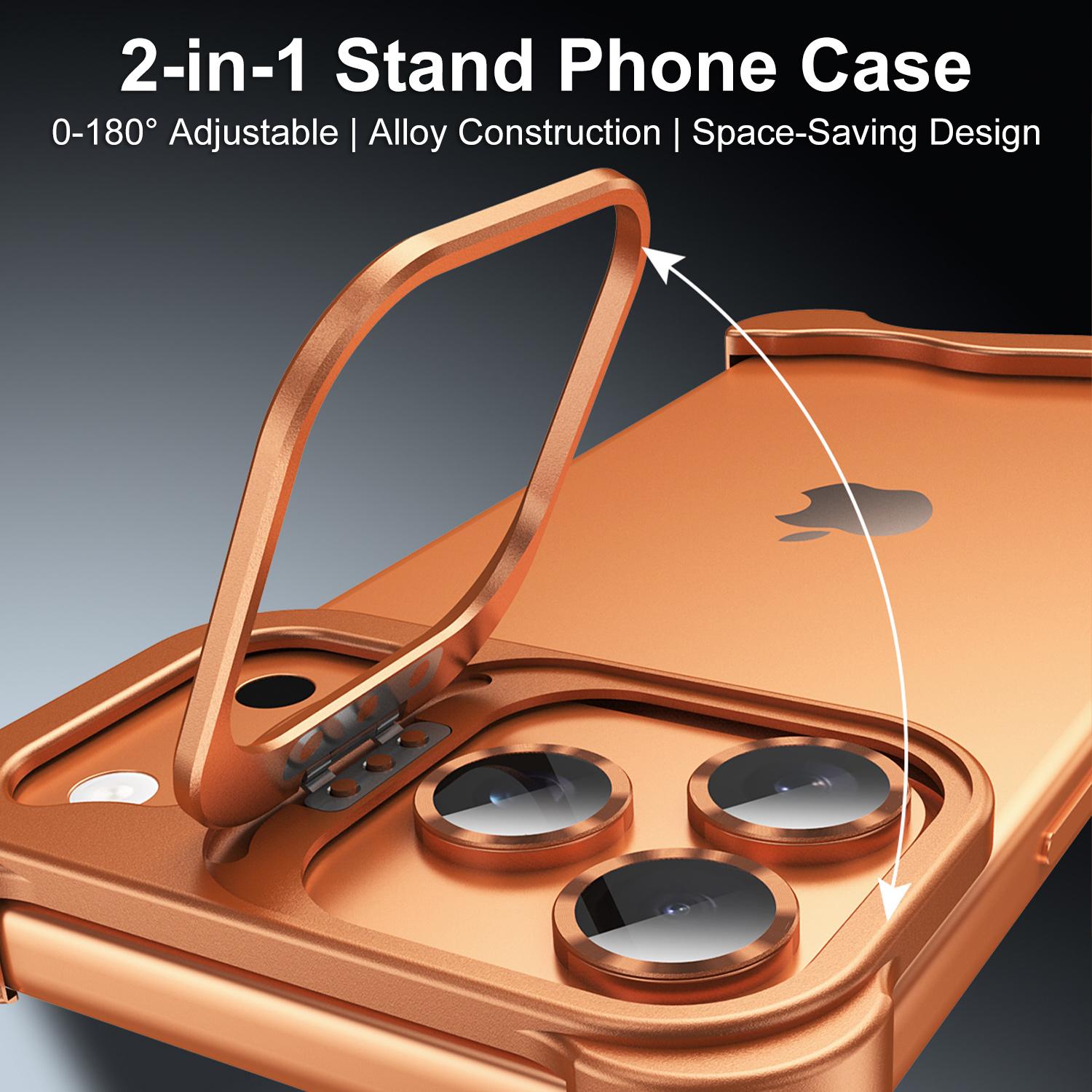 Compatible with iPhone 17 Pro Max Borderless Stand Case, Aluminum Metal Frameless Design, with Camera Lens Protector, Slim Thin & Lightweight, Shockproof Bumper Case for Women Men