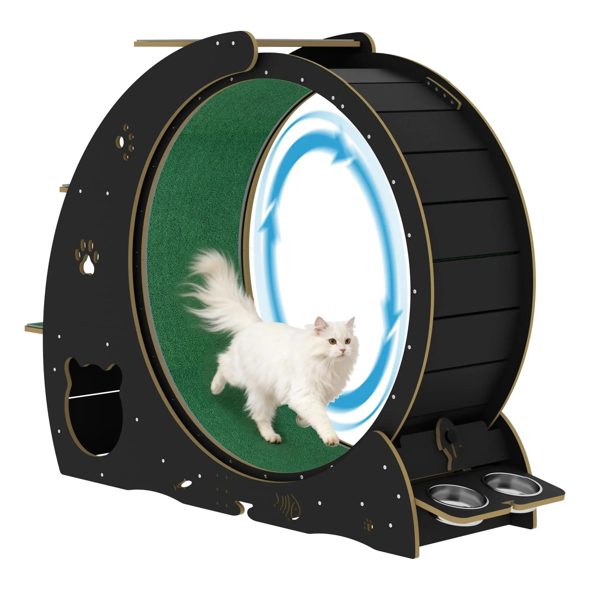 GARVEE 48" Large Cat Exercise Wheel - Ultra-Quiet TPE Silent Running Wheel with Lock In, Extra-Wide Stable Base, Removable Scrubbing Pad, Black Indoor Cat Furniture