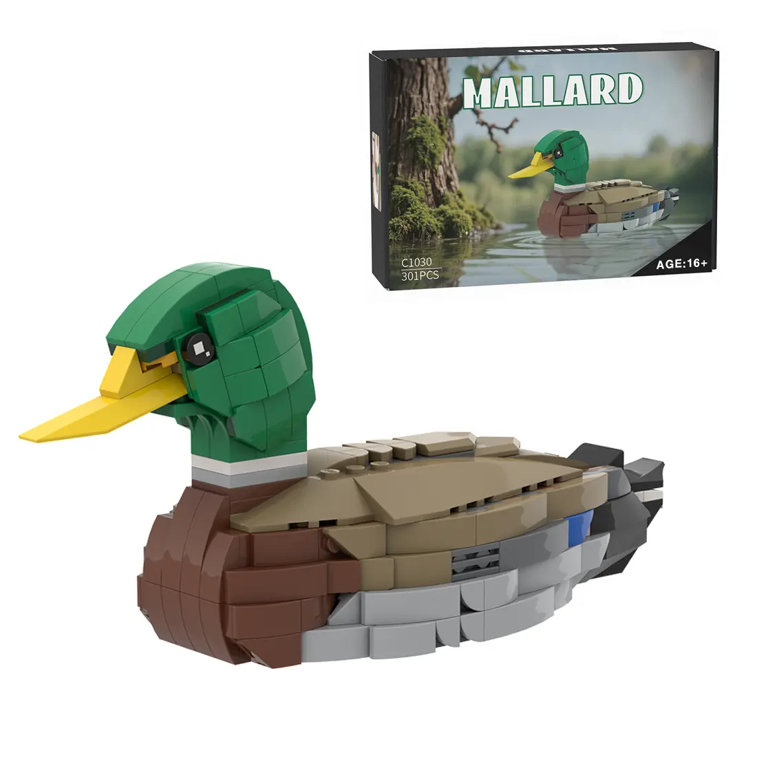 EngineDIY Mallard Duck Model Building Kit, MOC-199926 301PCS ABS Plastic Animal Bricks, STEM Toy for Ages 6+, 7.7x21.7x10cm Do It Yourself Open Ended Play Gift, House Decoration