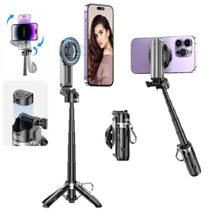 4 in 1 Multi-functional Magnetic Selfie Stick, Mini size, Foldable Storage, Magnetic Phone holder, Phone Triangle Holder, Camera Grip, Vlog Live Photography Tool, Comes with Selfie Remote Control, Compatible with iPhone 16/15/14/13 Series