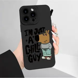 Cartoon Dog Meme Print Matte Black TPU Phone Case, Large Raised Camera Cutout Shockproof Anti-Scratch Protective Cover for iPhone 11,12 Mini,13,14 Plus,15,16,17 E,17 Pro Max