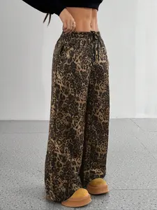 Women's Leopard Print Drawstring Waist Sweatpants, Casual Pocket Trousers for Daily Wear, Ladies Bottoms for All Seasons, Casual Streetwear Pants, Casual Loose Pants