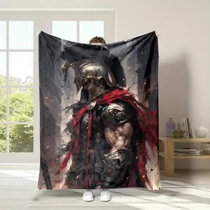 Spartan Warrior Printed Throw Blanket, All-Season, Soft Flannel Reversible,Fabric, Contemporary Style, Cartoon Theme, Home & Kitchen Bedding, Ideal Gift for Family & Friends  Halloween gift DreamyDwell Textiles