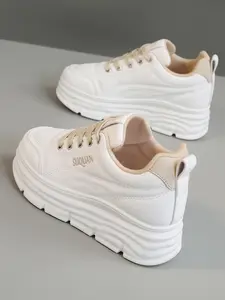 Women's Fashionable Lace Up Low Top Sneakers, Casual Comfortable Breathable Sports Shoes, All-match Round Toe Chunky Sneakers for Daily Wear Walking Shoes, Casual Jogging Shoes