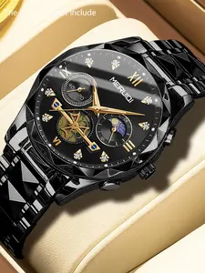 A popular men's multifunctional dual calendar waterproof night light high-end business fashion casual analog quartz watch Quartz Wristwatch Luminous Fashionable Watch