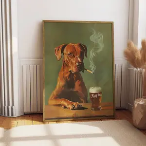 Ruff Day Funny Dog Print Vintage Beverage Poster Bar Wall Decor Retro Beer Poster for Man Cave Dog Wall Art Poster for Games Room For him