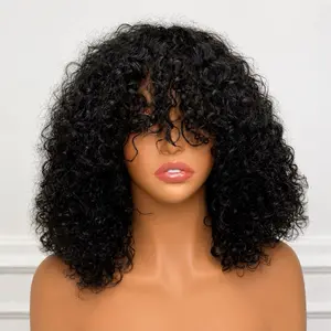 16” Jerry Curly Bang Wig Human Hair – 320% Density Pixie Curly Wig for daily wear