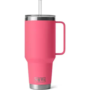 YETI Rambler 42 oz Tumbler with Handle and Straw Lid, Travel Mug Water Tumbler, Vacuum Insulated Cup with Handle, Stainless Steel, Tropical Pink
