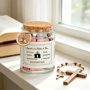 1 Set Spanish Bible Verse Jar with Color Coded Scripture Cards, Inspirational God's Word Notes in Spanish for Different Moods, Christian Religious Gift, Inspirational Spiritual Gifts, Tree of Life Charm, Cork Lid Glass Prayer Jar